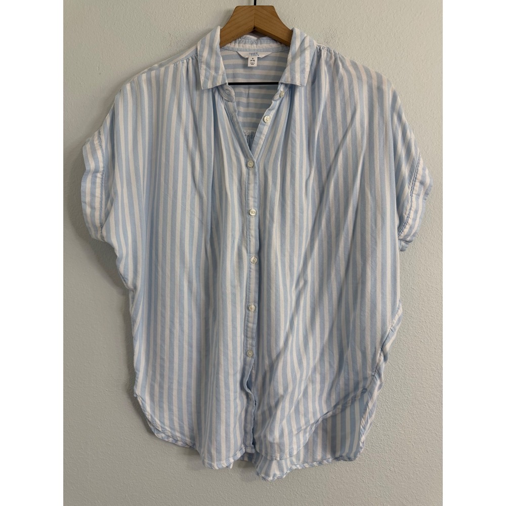 Time &‎ Tru - Blue & White Striped Dolman Button Down Top Women's Size Small